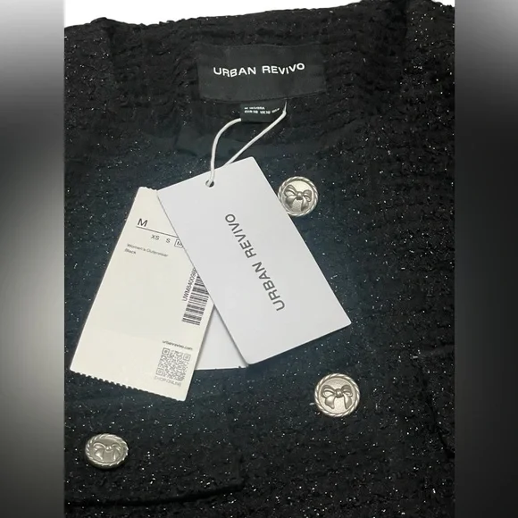 Urban Revivo Women’s Tweed Business Casual Jacket Medium Bow Buttons - Picture 6 of 12